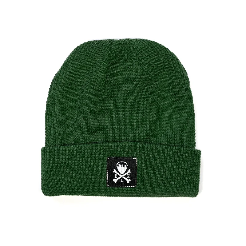 Waterproof Hat-CLE Logo Waffle Knit Beanie, Forest Green