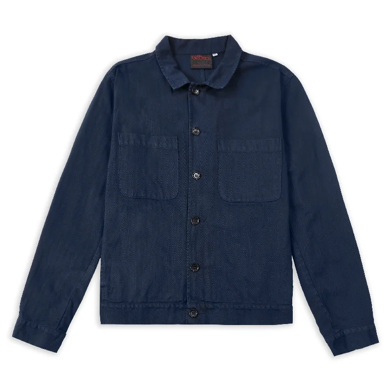 Fashion Forward Jacket-Cotton Bomber Jacket - Navy Herringbone