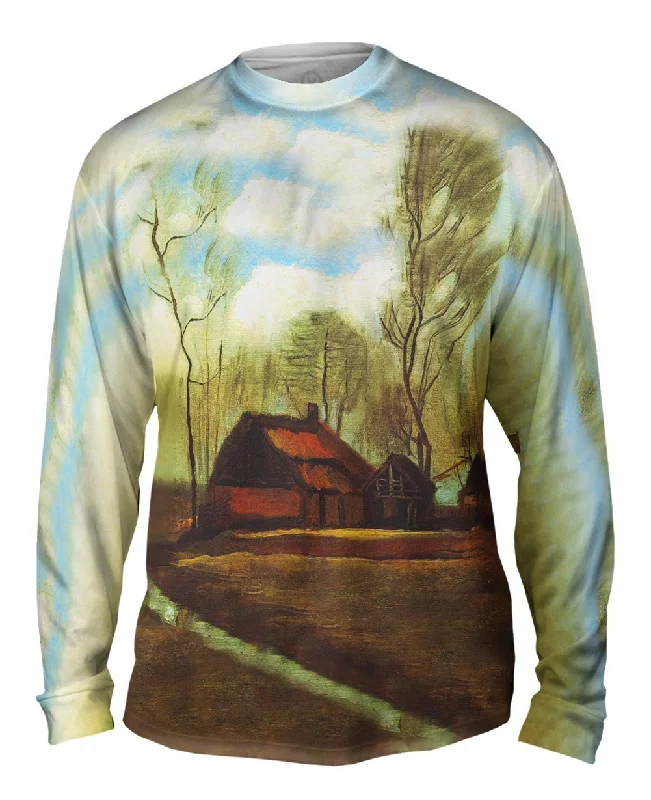 Hooded Long Sleeve Shirt-Van Gogh -"Farmhouses Among Trees" (1883)