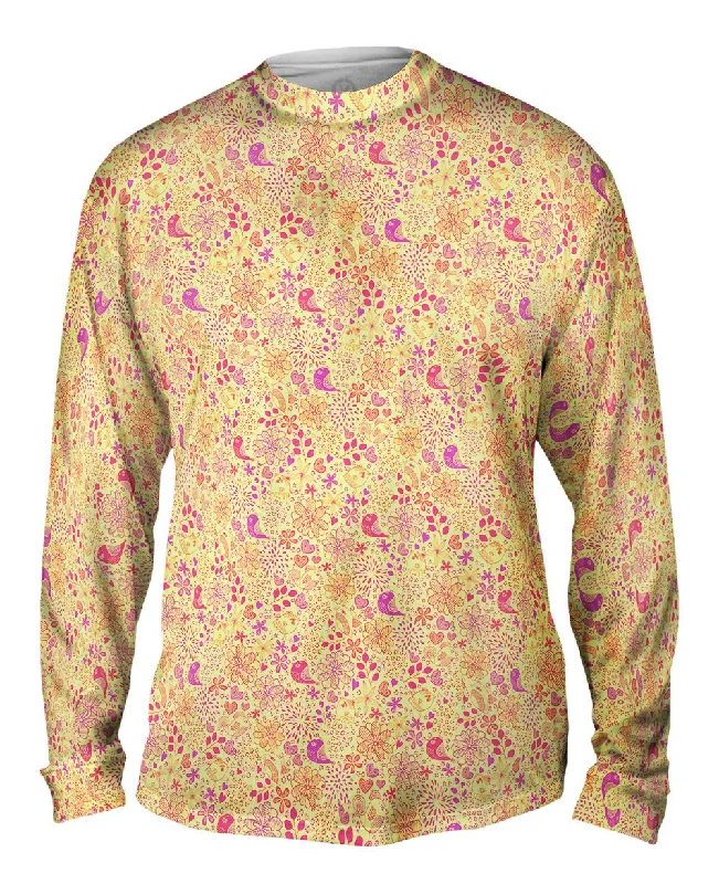 Casual Crew Neck Long Sleeve-Tribal Birds And The Trees Pink Purple