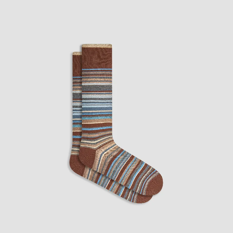 Luxury Socks-Striped Cashmere Mid-Calf Socks