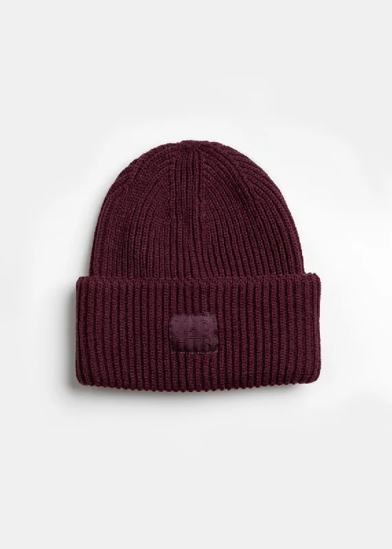 Embroidered Hat-Adult Mad Hatter Ribbed Knit Beanie - Cranberry