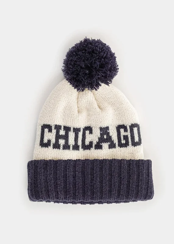 Minimalist Hat-Adult Mad Hatter Two-Tone Chicago Pom Beanie - Navy