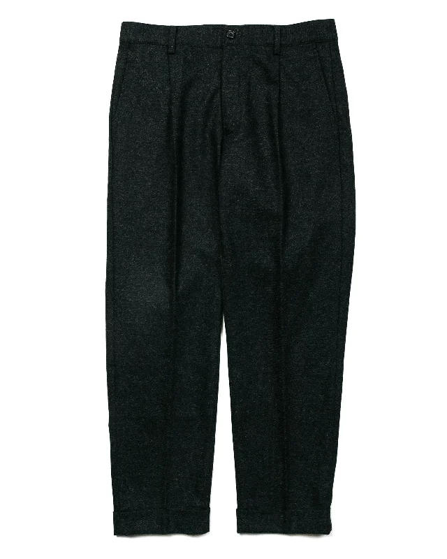 Soft Stretch Pants-Beams Plus 1Pleat Wool Cashmere Charcoal Grey