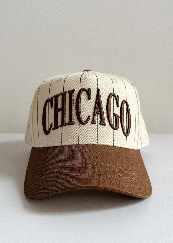 Sports Team Hat-Chicago Puff Pinstripe Baseball Cap - Espresso