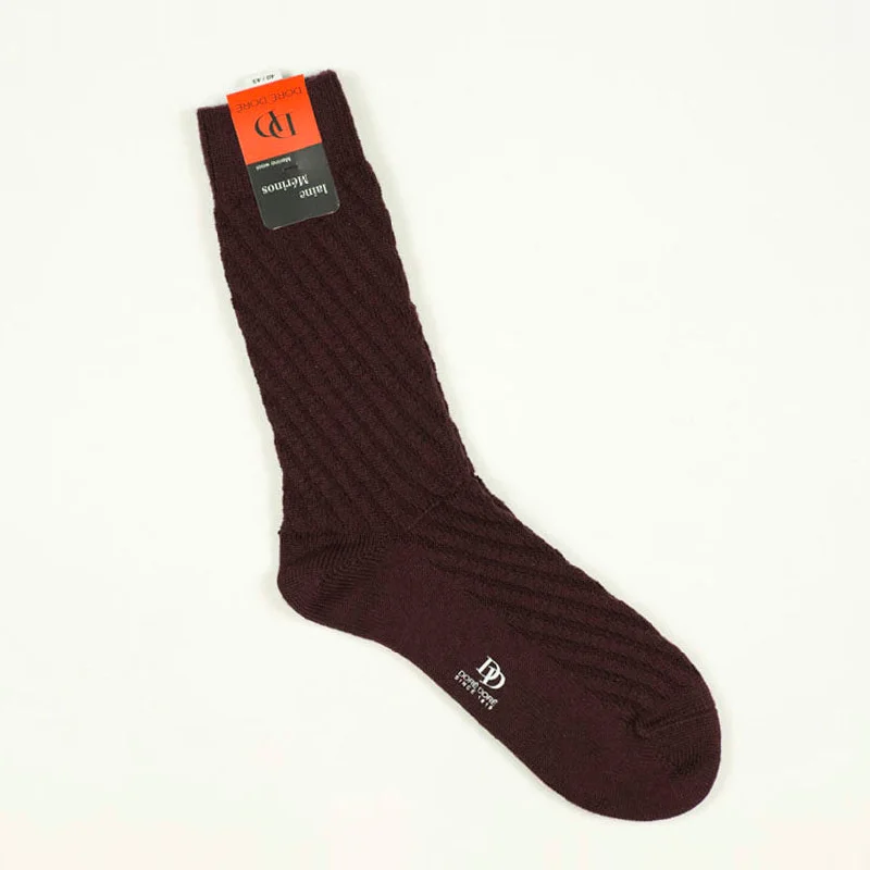 Athletic Compression Socks-Chunky diagonal rib merino socks, burgundy