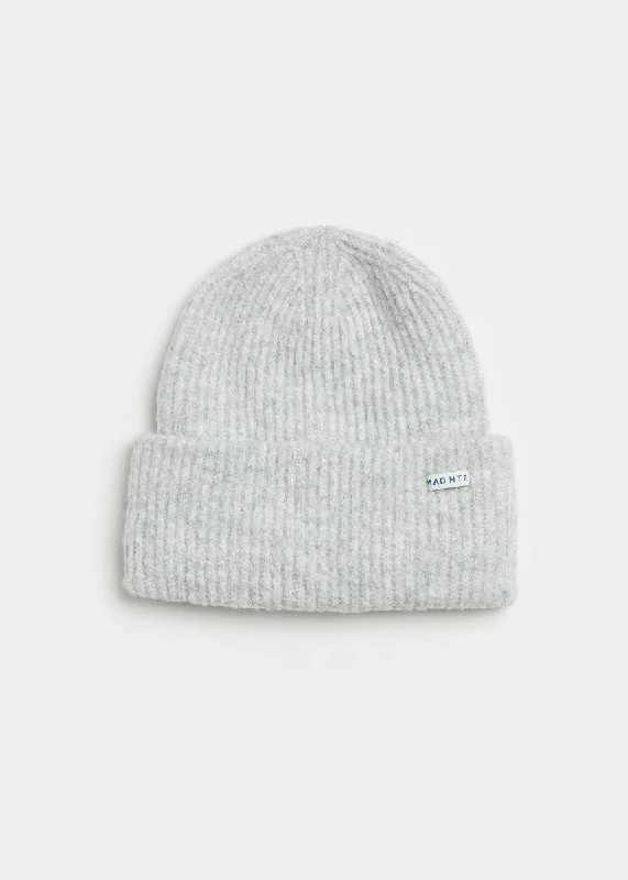 Flat Cap Hat-Adult Mad Hatter Ribbed Knit Beanie - Heather Grey