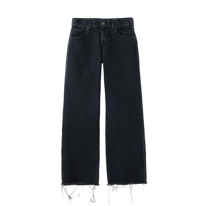 Zip-Up Pants-WOMEN'S 2-TONE LOW-RISE DENIM PANTS