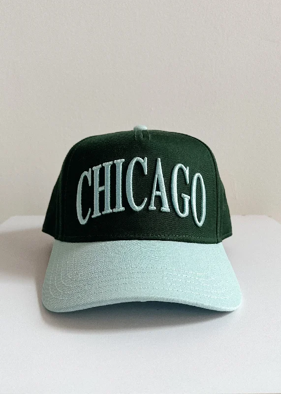 Comfortable Hat-Chicago Puff Baseball Cap - Dark Green & Blue