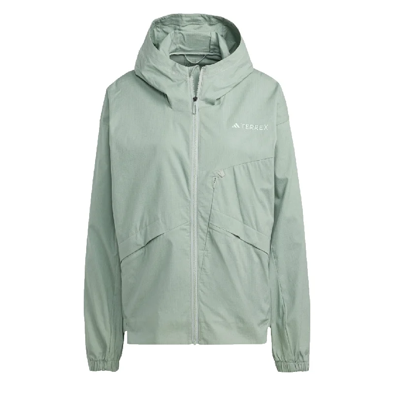 Windproof Jacket-Adidas Terrex Womens Xploric Waterproof Jacket Silver Green