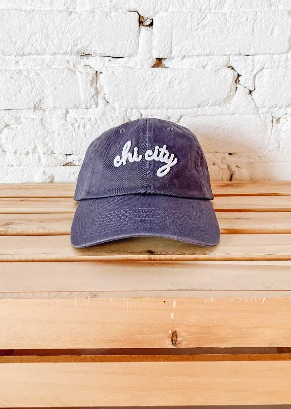 Breathable Hat-Chi City Cursive Dad Hat - Indigo