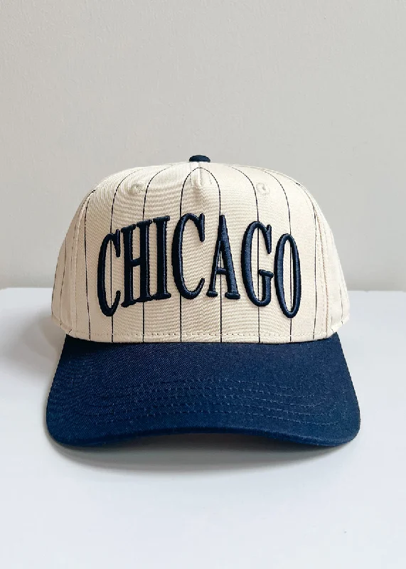 High Crown Hat-Chicago Puff Pinstripe Baseball Cap - Navy