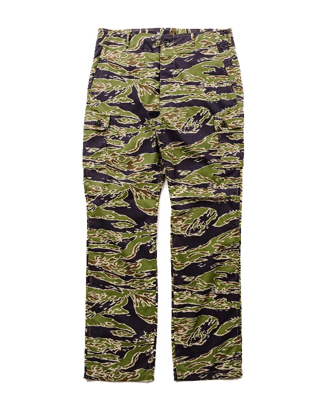 Ripped Denim Pants-The Real McCoy's MP23004 Tiger Camouflage Trousers / Late War Green