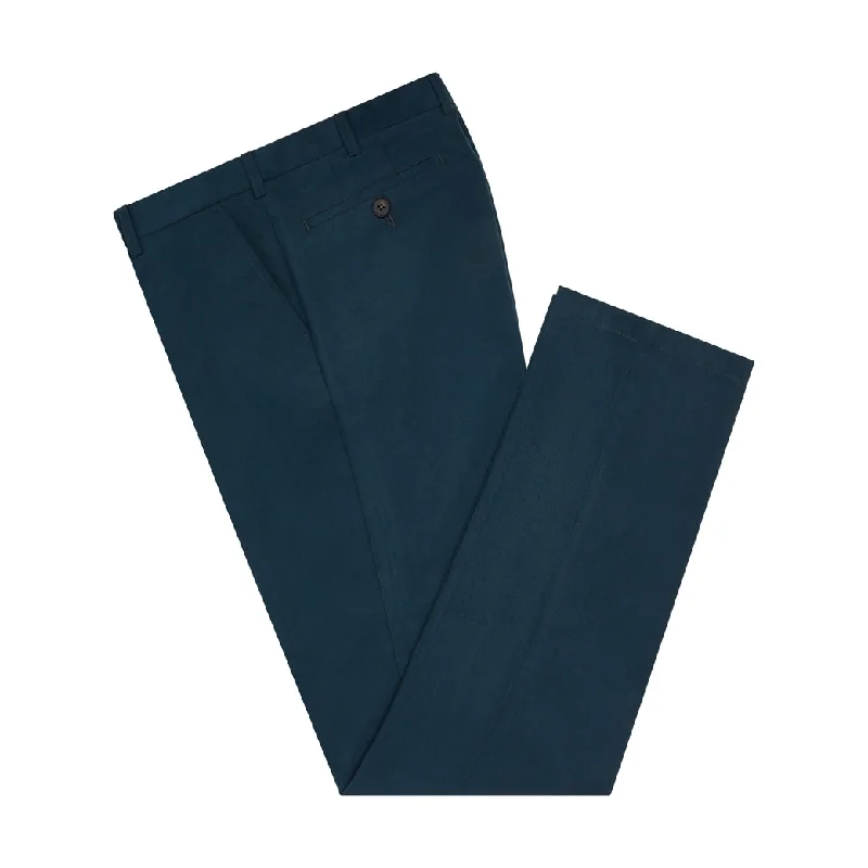 Wide Leg Pants-Terrance Teal Cotton Trouser