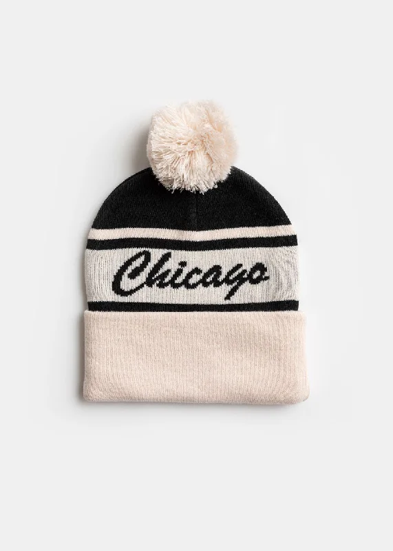 Luxurious Hat-Adult Mad Hatter Chicago Pom Beanie - Black Script