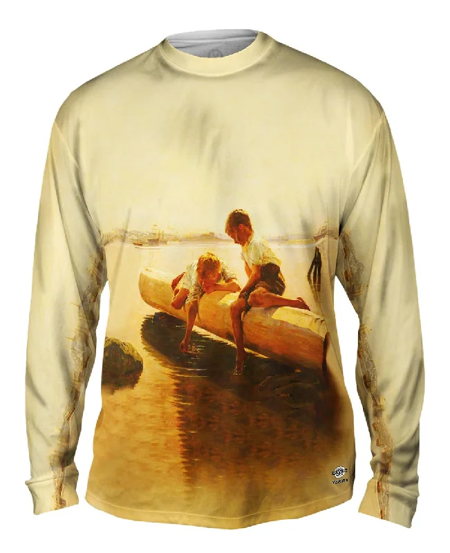 V-Neck Long Sleeve-Albert Edelfelt - "The Little Boat" (1884)