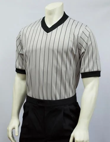 Casual Sleeveless Shirt-BKS204-Smitty Grey Elite Performance Interlock V-Neck Shirt w/ Black Pinstripes