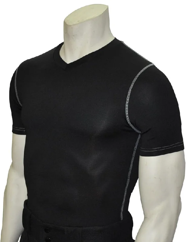 Button-Down Shirt-BKS411-Smitty Black Compression Short Sleeve V-Neck Shirt