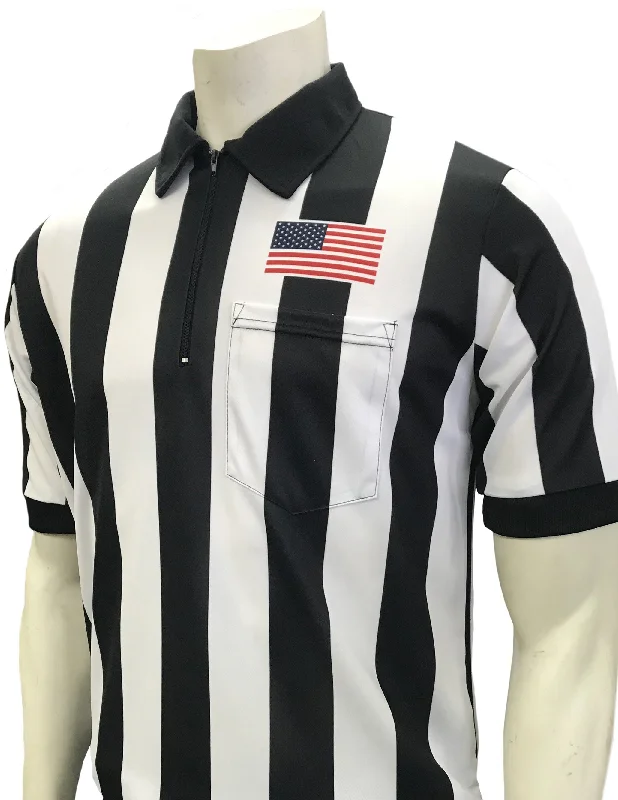 Casual Tunic Shirt-USA117-607 - Smitty USA - "BODY FLEX" Football Short Sleeve Shirt w/ Flag Over Pocket