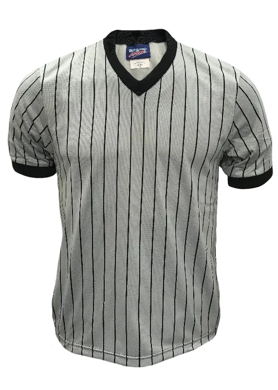 Layered Blouse-D825 - DalcoBasketball Official's Shirt Grey Black Pinstripe Mesh Moisture Management