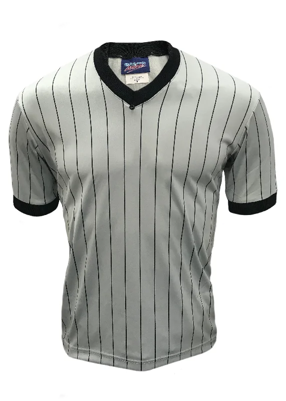 Tie-Front Shirt-D725 - Dalco Men’s Basketball Referee Officials Shirt Pro Comfort Cooling Fabric Grey With Pinstripe