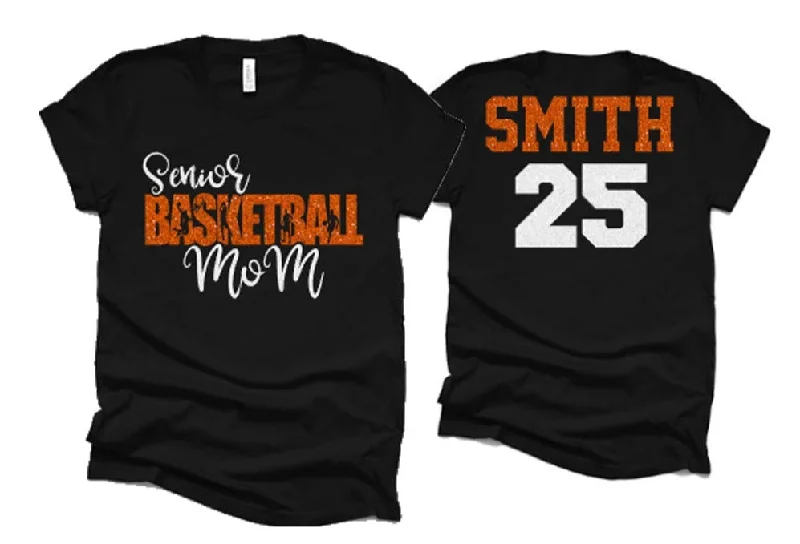 Sheer Button-Down Shirt-Glitter Basketball Mom Shirt | Senior Basketball Mom Shirt | Basketball Bling | Basketball Spirit Wear | Bella Canvas Tshirt | Basketball Mom Shirt