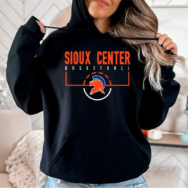 Lace-Trimmed Blouse-Half Court Basketball Gildan Hooded Sweatshirt