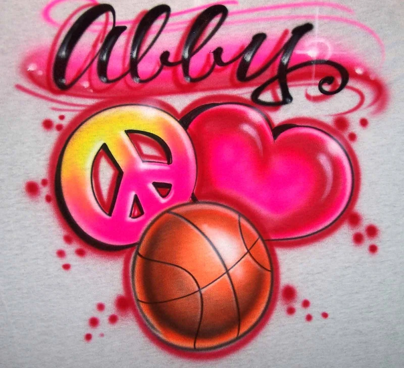 Work Blouse-Peace Love Basketball Airbrushed Shirt Design