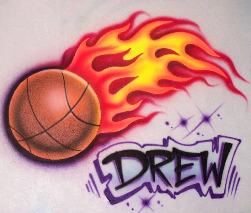 Pleated Blouse-Personalized Flaming Basketball Airbrushed Shirt